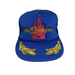 Vintage Walt‎ Disney World Trucker Hat Castle Logo Embroidered Blue Adjustable